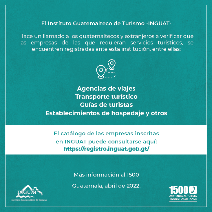 LLAMADO DE INGUAT A VERIFICAR REGISTRO DE EMPRESAS Y SERVICIOS TURÍSTICOS